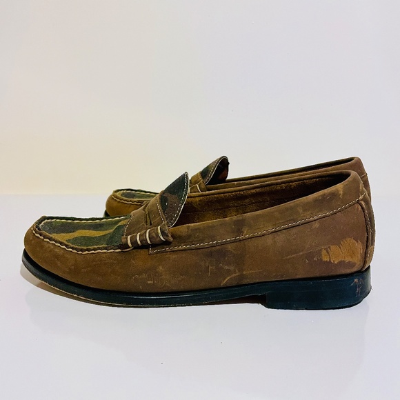 G.H. Bass Brown Leather & Camo Weejuns Penny Loafers Men's 8.5 D Shoes - Picture 3 of 16